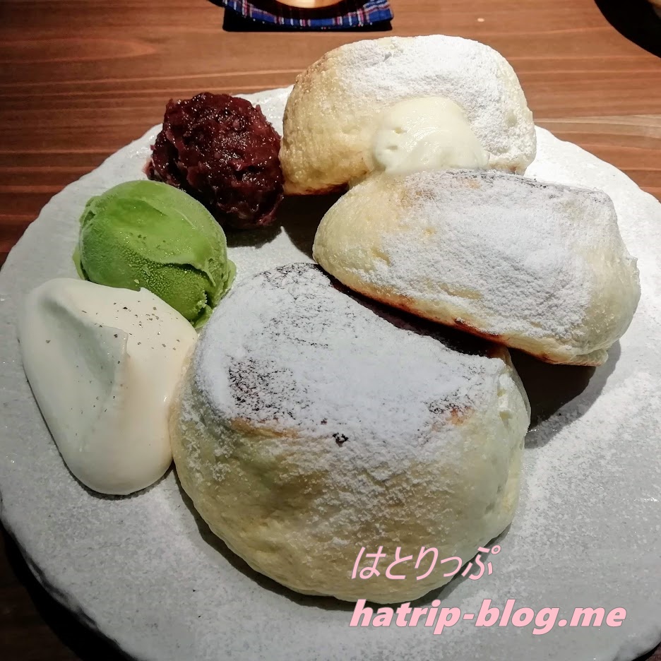 石川県金沢市 cafe たもん 多聞 能登大納言あずきのパンケーキ 抹茶アイス添え
