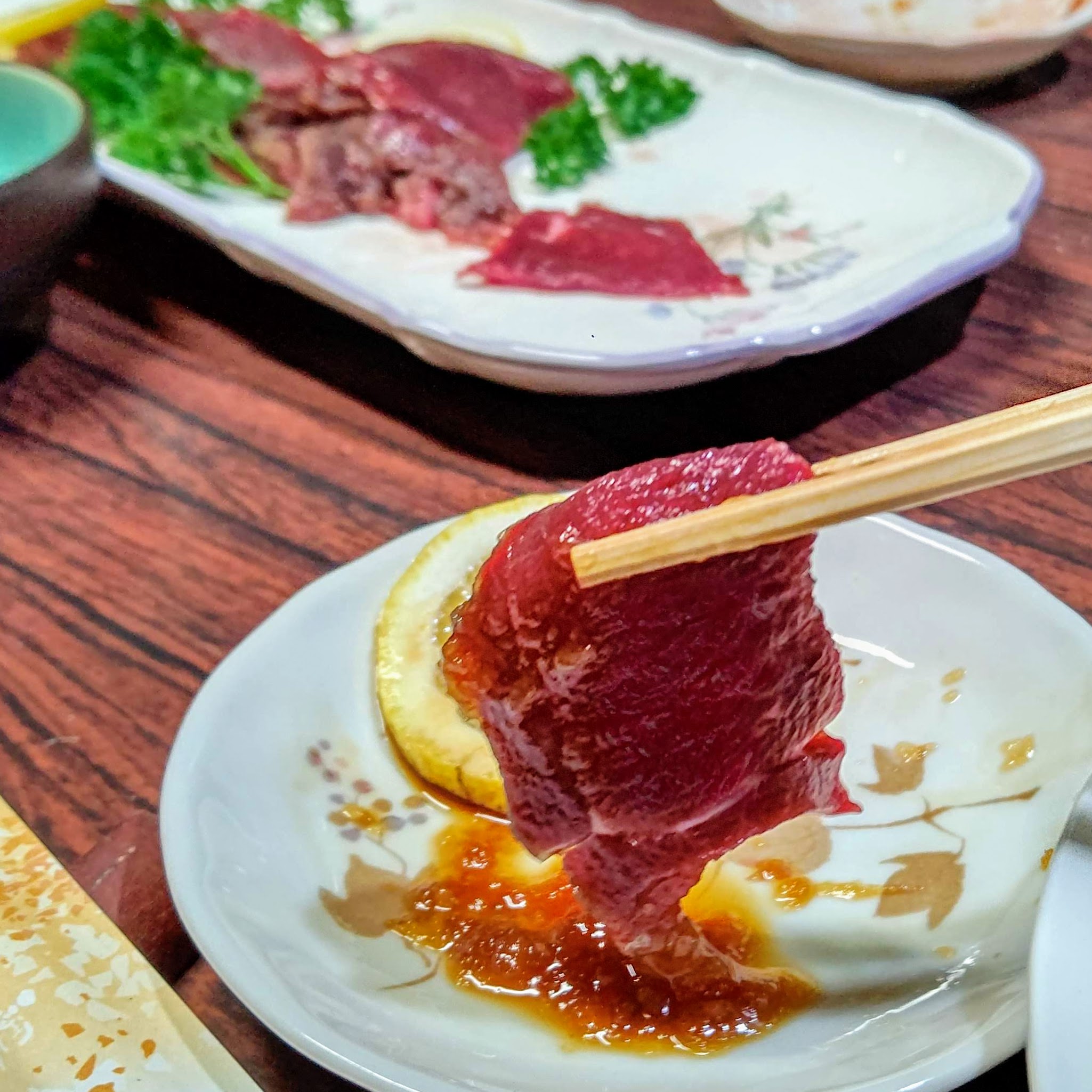 宮城県登米市 里山民宿 かじか村 夕食 ジビエ料理 鹿のお刺身