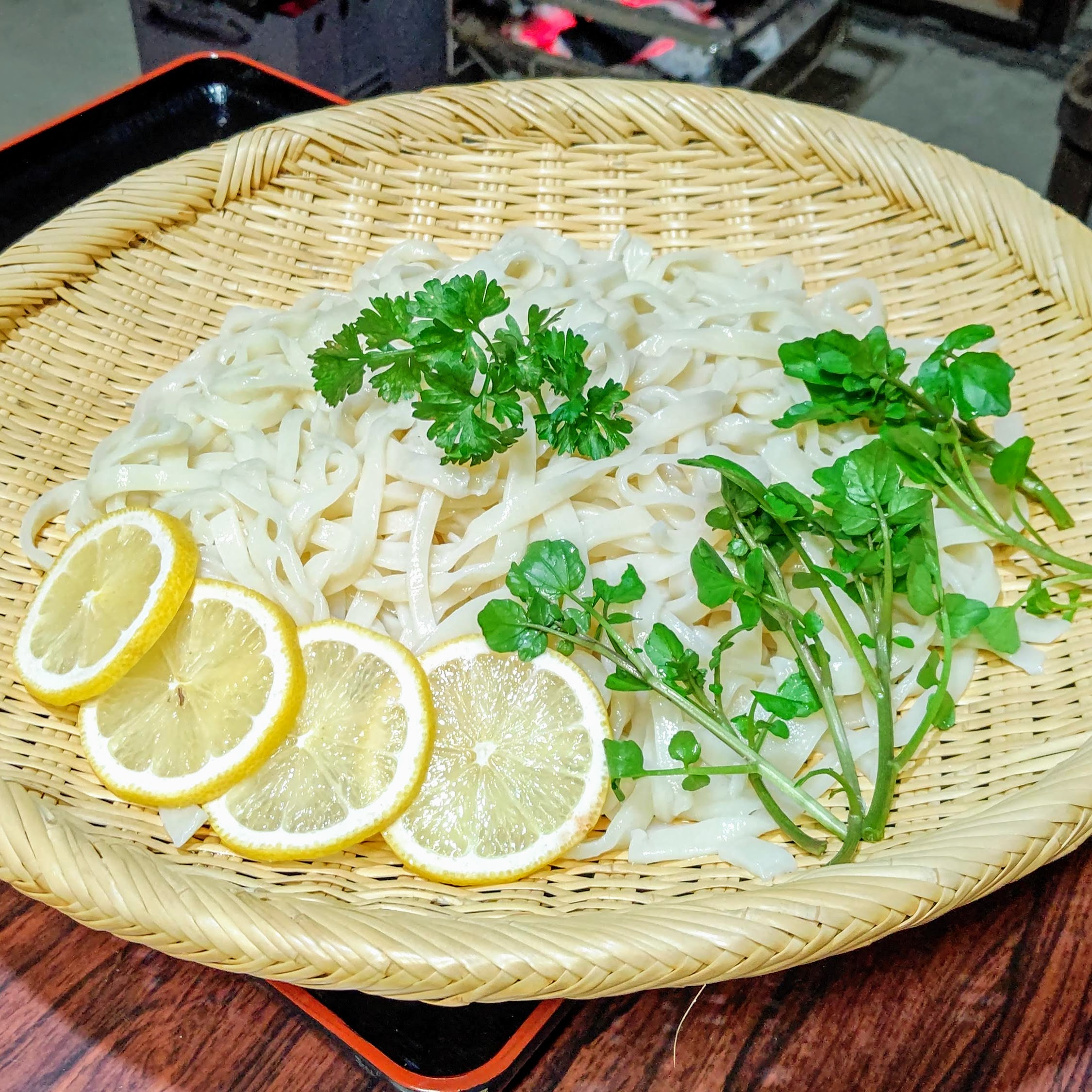 宮城県登米市 里山民宿 かじか村 夕食 ジビエ料理 うどん