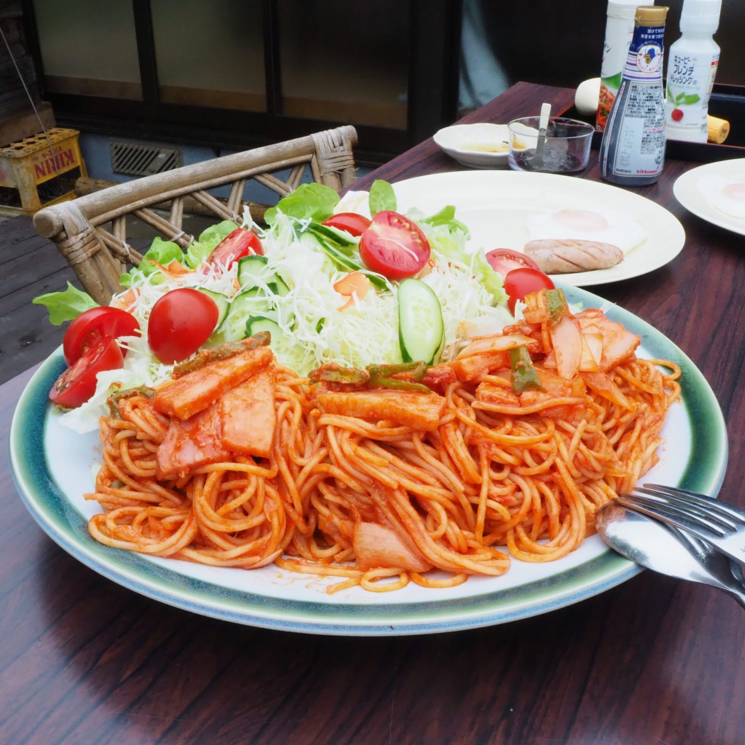 宮城県登米市 里山民宿 かじか村 朝食 サラダ パスタ