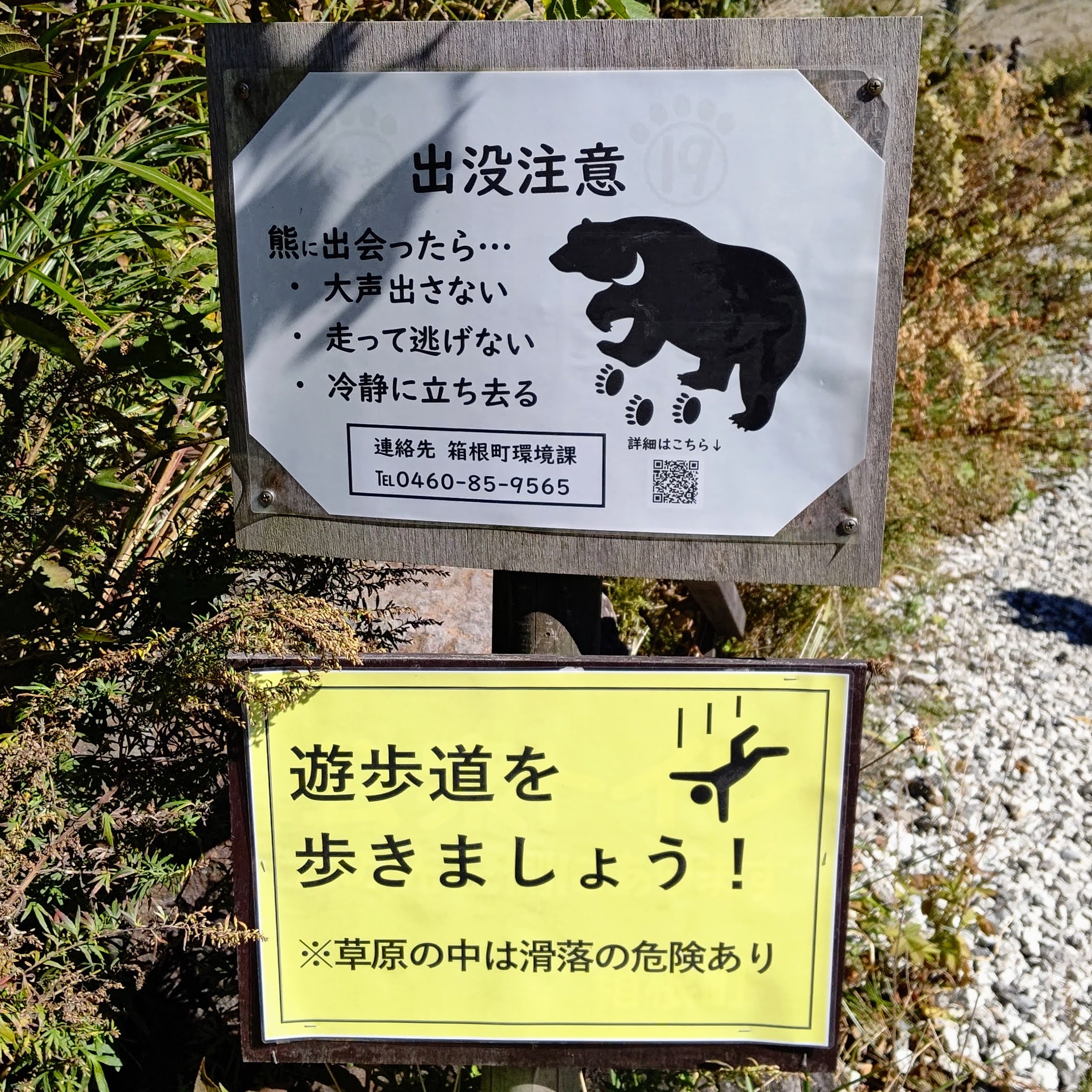 神奈川県足柄下郡 仙石原すすき草原 入口 熊出没注意