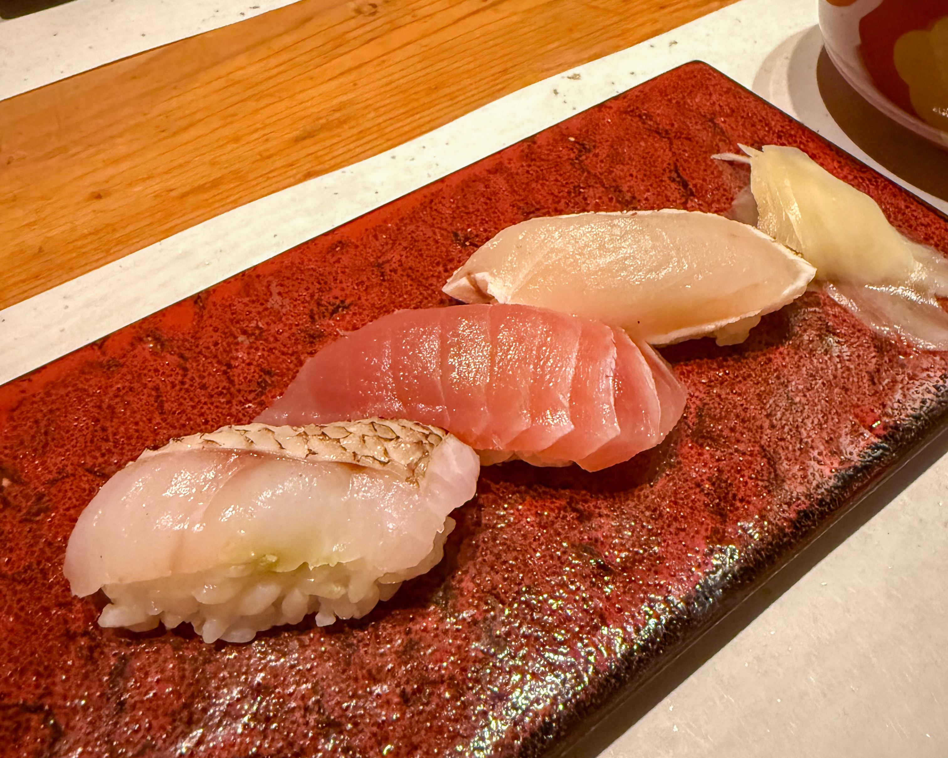 和匠 八仙 WASO HASSEN のどぐろ三昧の匠の宴コース 鮨三貫 のどぐろ まぐろ さわら 食事