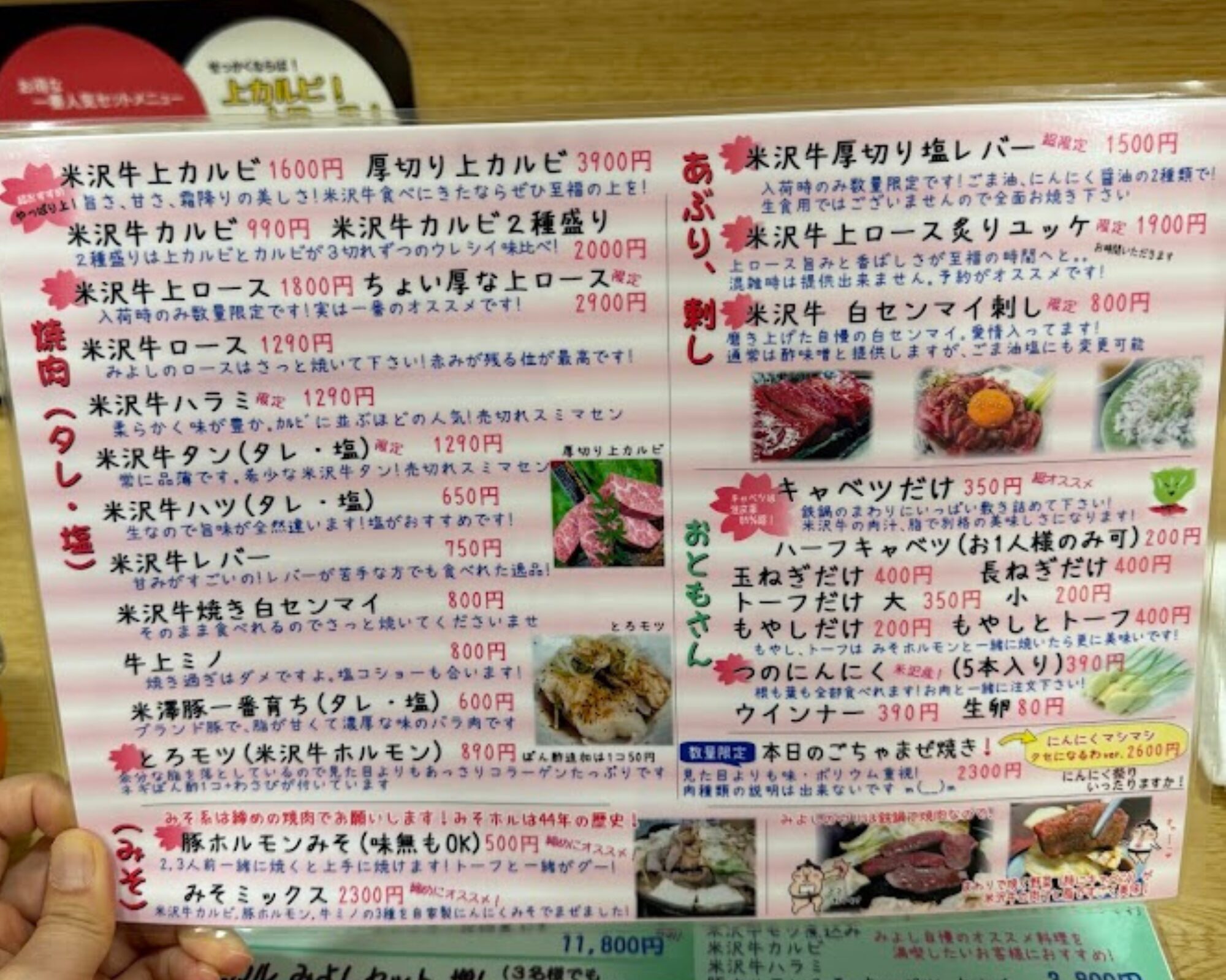 焼肉みよし メニュー