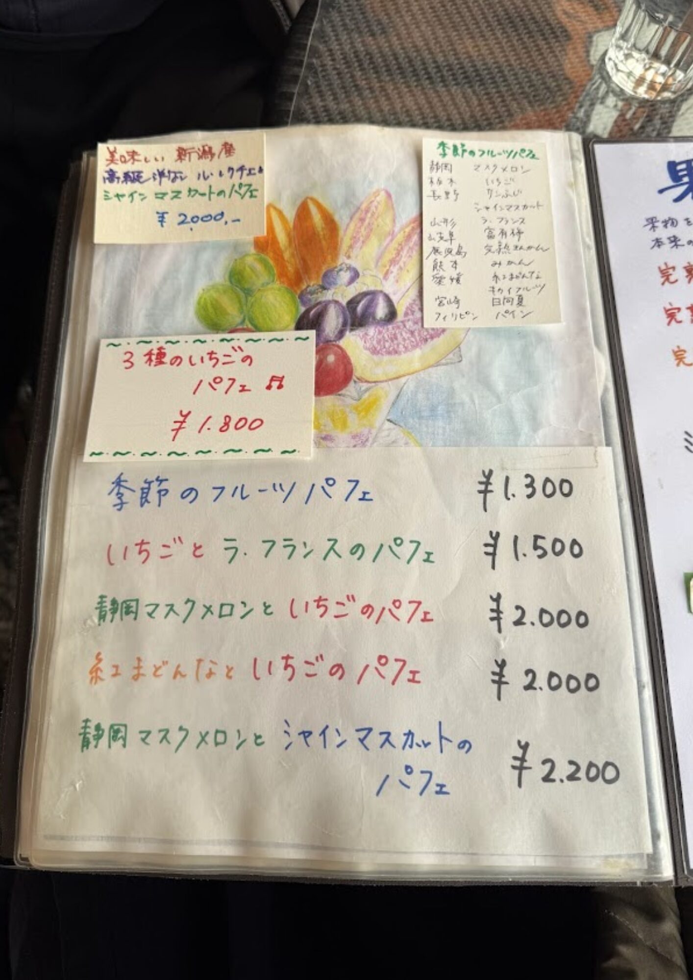 蔵カフェ 草風庵 メニュー フルーツパフェ